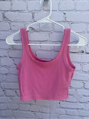 Pink Ribbed Scoop Neck Cropped Tank Top Y2K Basic